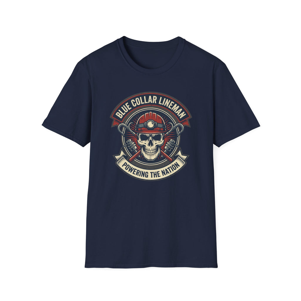 Blue Collar Lineman Skull T-Shirt