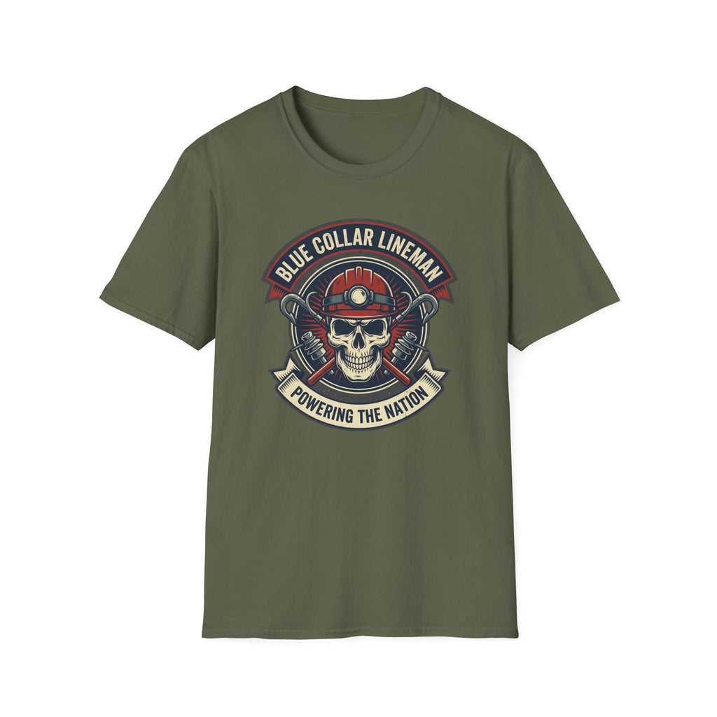 Blue Collar Lineman Skull T-Shirt